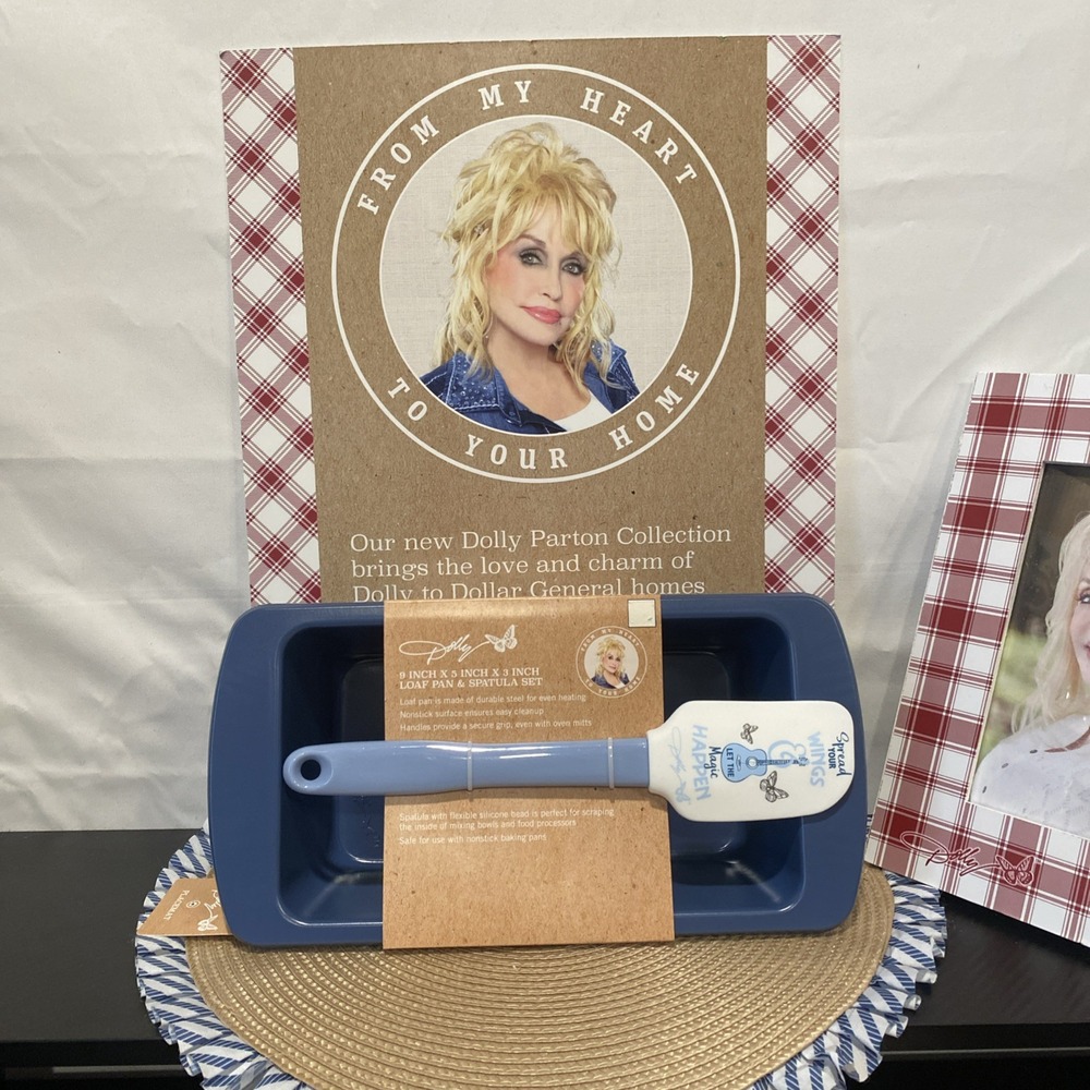 Dolly Parton 9x5x3 Loaf Pan Spatula Set Blue Spread Your Wings Butterfly Guitar